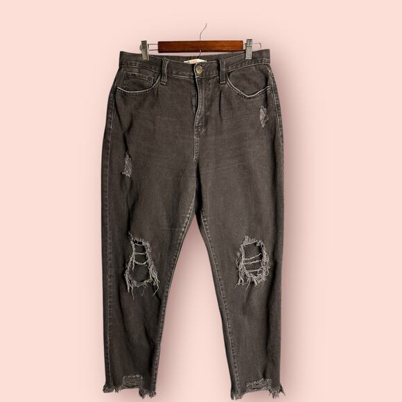 Black high rise mom jeans distressed raw hem size 30 - Picture 1 of 4